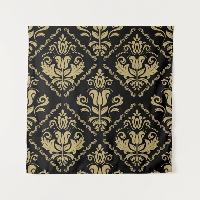 Tapiz Damask Black Gold: Ornamento clásico. (Anverso)