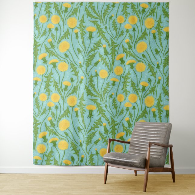 Tapiz Dandelions, verde, amarillo y azul (In situ)