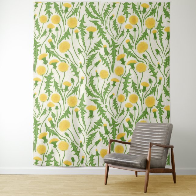 Tapiz Dandelions, verde, amarillo y blanco (In situ)