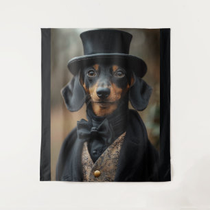 Tapiz Dapper Dachshund con elegante atuendo victoriano