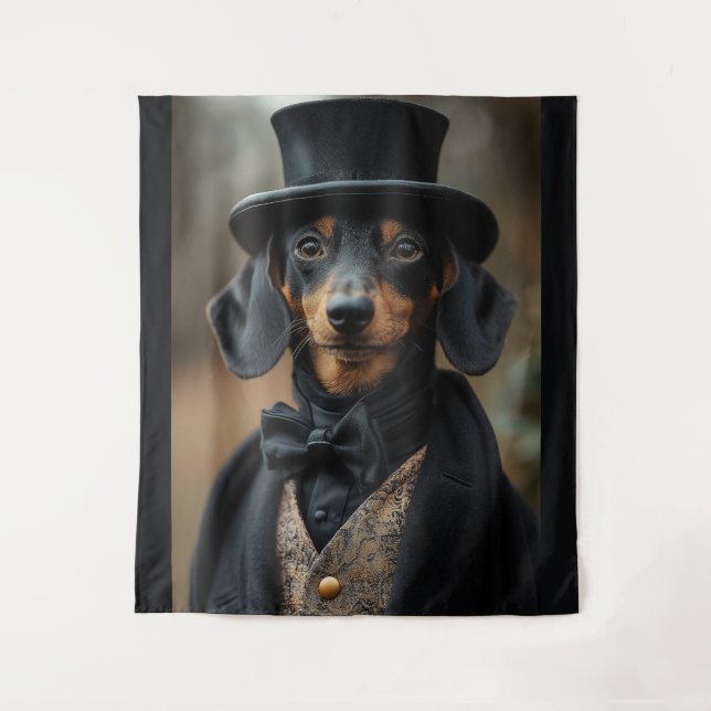 Tapiz Dapper Dachshund con elegante atuendo victoriano (Anverso)