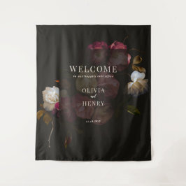 Tapiz Dark Burgundy Floral Moody Romantic Welcome Sign