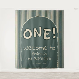 Tapiz Dark Green Stripes 1st Birthday Backdrop