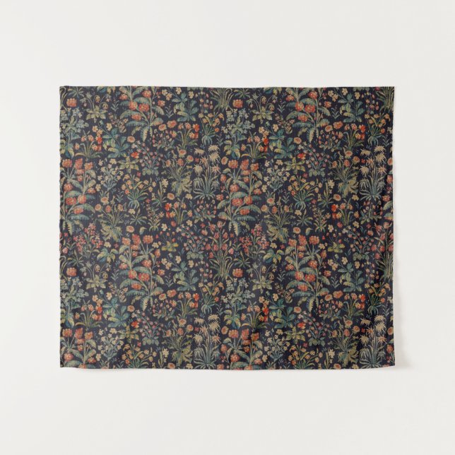 Tapiz Dark Moody Midnight Forest Floral Botanical (Anverso (horizontal))