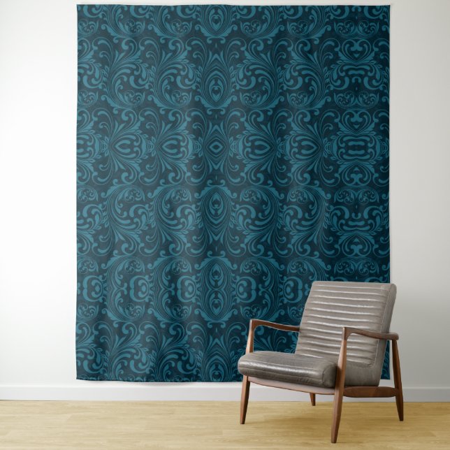 Tapiz Dark teal floral damask pattern (In situ)