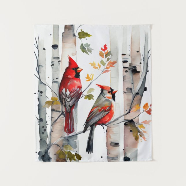 Tapiz de árbol de aves y cardenales (Anverso)
