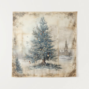 Tapiz de árbol de navidad azul vintage