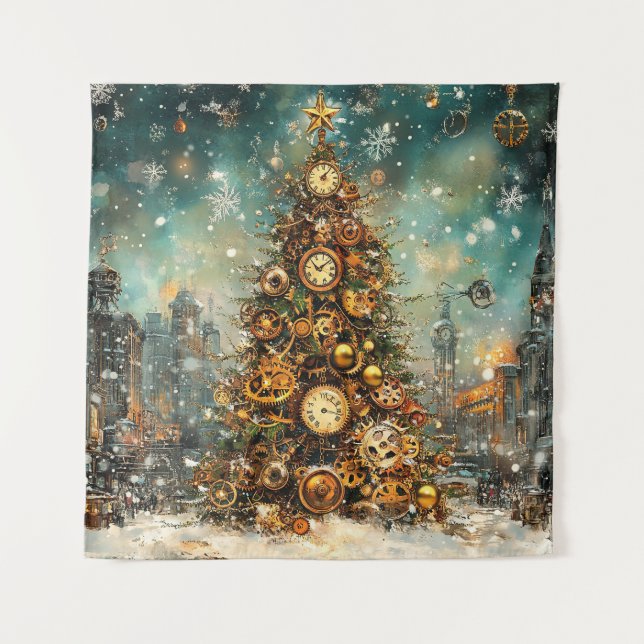 Tapiz de árbol de Navidad Steampunk (Anverso)
