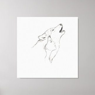 Tapiz de Arte de Línea Minimalista de Lobo y Mujer