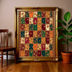 Tapiz de arte popular de cachemira india vintage