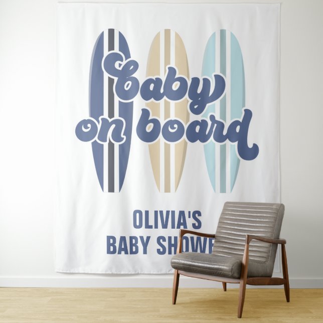 Tapiz de Baby on Board Surfboard Beach Baby Shower (In situ)