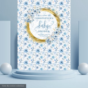 Tapiz de Baby Shower de Elegante Polvo Azul Dorado
