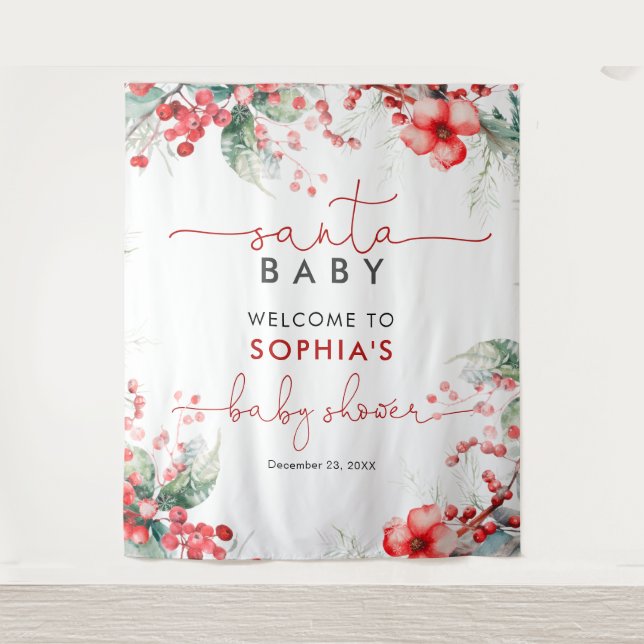 Tapiz de Baby Shower para Navidades de bebé Santa (Anverso)