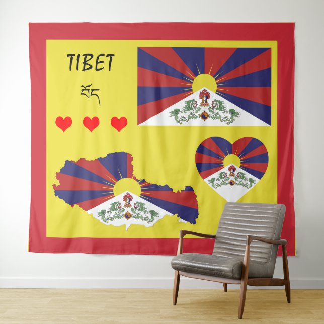 Tapiz de bandera tibetana / corazón de Himalaya (In situ (horizontal))