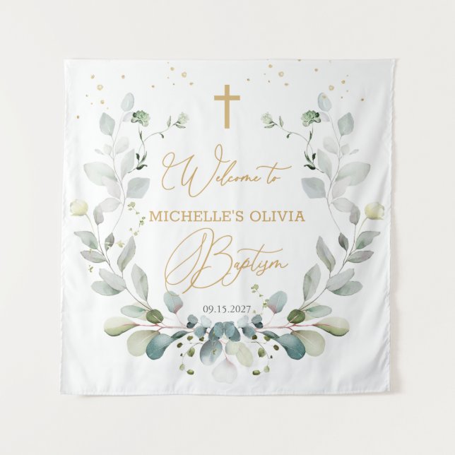 Tapiz de bautizo de bebé de cruz de vegetación de  (Anverso)