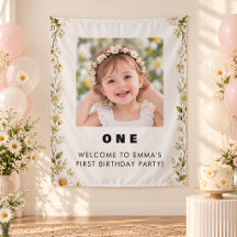 Tapiz de Bienvenida al Primer Cumpleaños con Foto