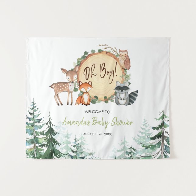 Tapiz de bienvenida de Baby Shower Forest Woodland (Anverso (horizontal))