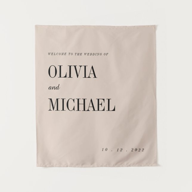 Tapiz de bienvenida de boda personalizado boho bei (Anverso)