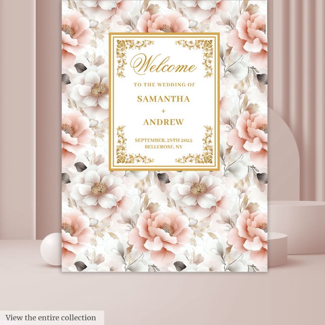 Tapiz de boda con acuarela dorada atemporal rosada (Timeless Blush Gold Watercolor Wedding Tapestry

)
