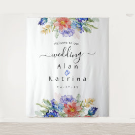 Tapiz de boda de flores silvestres audaces  azul r
