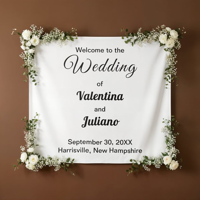 Tapiz de boda en negro y blanco (Typography style black and white wedding tapestry)