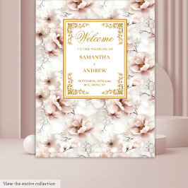 Tapiz de boda floral dorado rosa polvoriento vinta