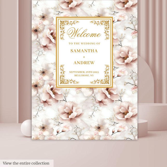 Tapiz de boda floral dorado rosa polvoriento vinta (Vintage Dusty Pink Gold Floral Wedding Tapestry

)