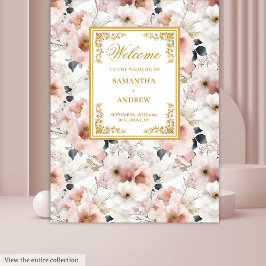 Tapiz de boda floral rosa polvoriento de escritura
