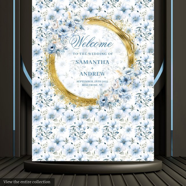 Tapiz de boda moderno bohemio azul claro dorado (Sophisticated Watercolor Dusty Blue Gold Wedding Photo Prop)