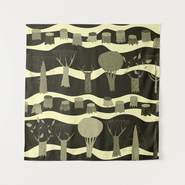 Tapiz de bosques grises: patrón de árboles. (Anverso)