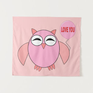 Tapiz de búho adorable rosa te amo