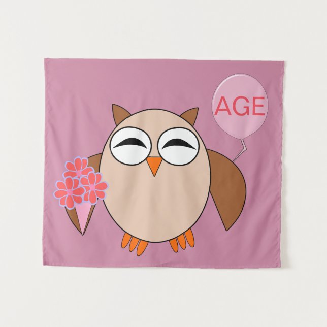 Tapiz de búho de cumpleaños de edad personalizada (Anverso (horizontal))