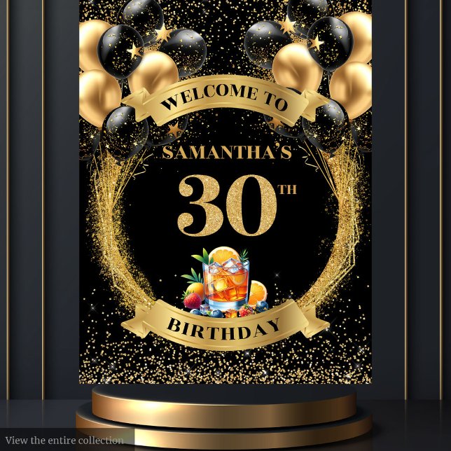 Tapiz de celebración de Whiskey por el 30 cumpleañ (Chic 30th Birthday Whiskey Celebration Tapestry)