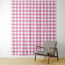 Tapiz de chequeo de Gingham rosa y blanco