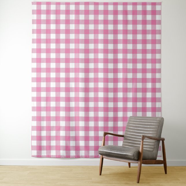 Tapiz de chequeo de Gingham rosa y blanco (In situ)