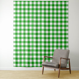 Tapiz de chequeo de Gingham verde y blanco