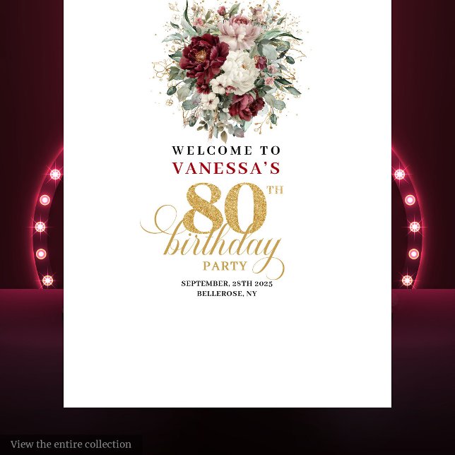 Tapiz de cumpleaños 80 con flores rosadas de lujo (Luxury Blush Floral 80th Birthday Tapestry)