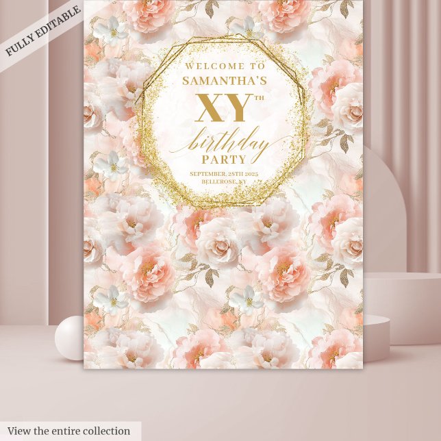 Tapiz de cumpleaños de acuarela dorada rosa elegan (Stylish Blush Gold Watercolor Birthday Tapestry

)