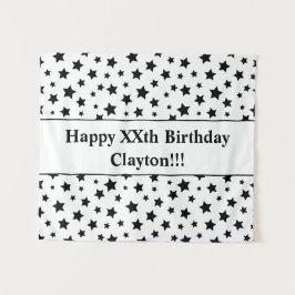 Tapiz de cumpleaños de estrellas negras con mensaj