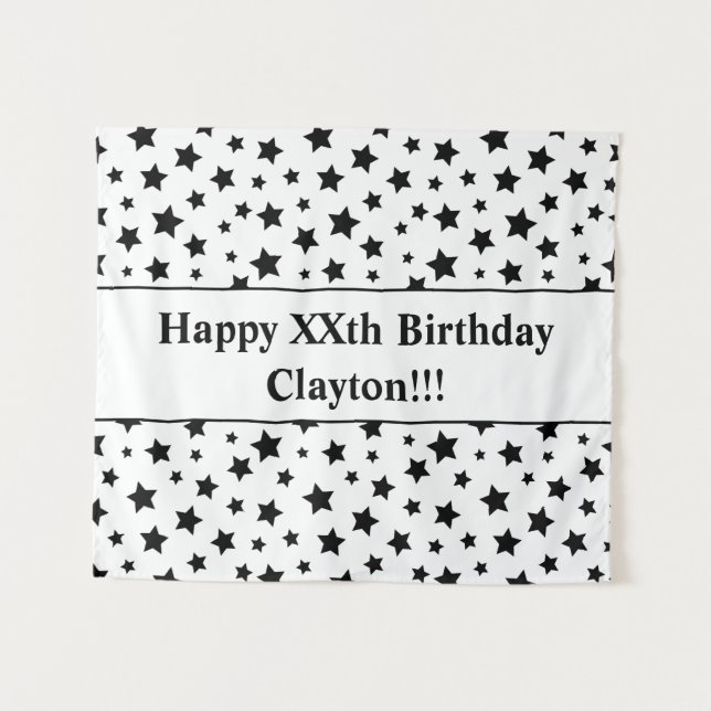 Tapiz de cumpleaños de estrellas negras con mensaj (Anverso (horizontal))