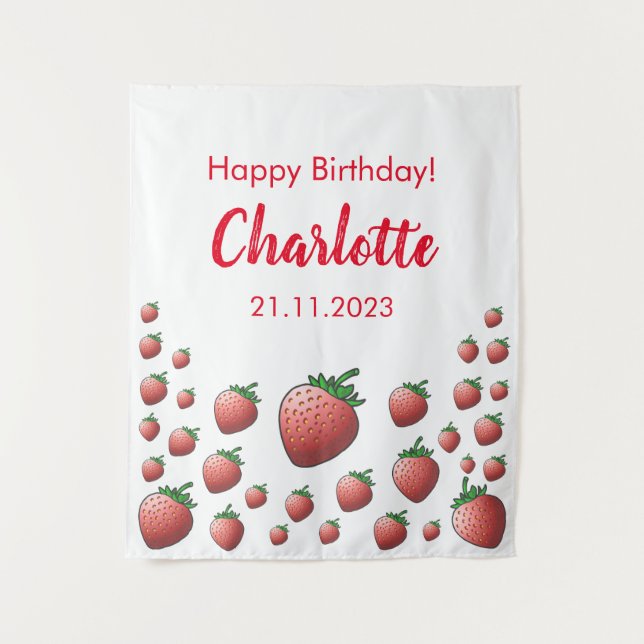 Tapiz de cumpleaños de fresa (Anverso)
