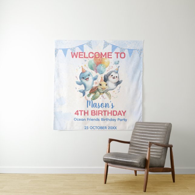 Tapiz de cumpleaños de Ocean Friends (In situ)