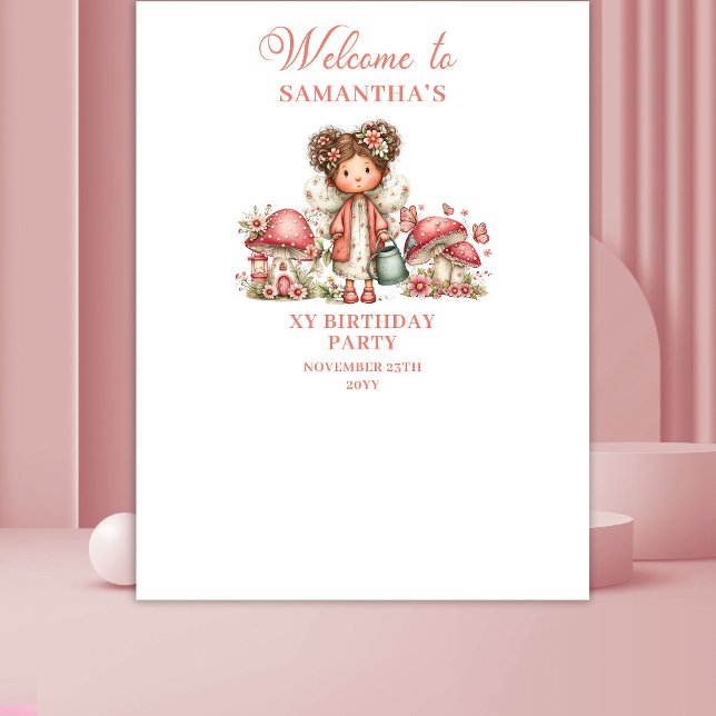 Tapiz de Cumpleaños Floral Rosa Rubor de Hada Mági (Magical Fairy Blush Pink Floral Birthday Tapestry)