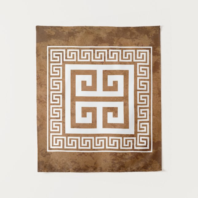 Tapiz de diseño blanco con patrón de llave griega (Anverso)