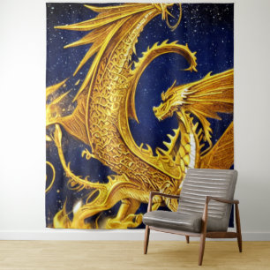 Tapiz de dragón de oro celeste