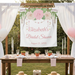 Tapiz de Ducha Nupcial Boho Chic Floral Rubor Rosa