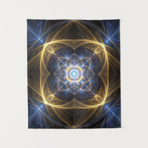 Tapiz de energía fractal azul de oro brillante