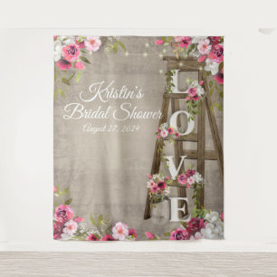 Tapiz de escalera floral rosa para ducha de novia
