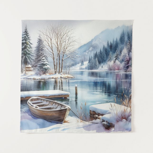 Tapiz de escena de lago invernal (Anverso)