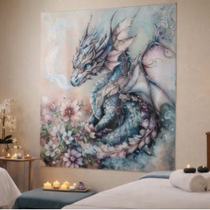 Tapiz de fantasía del dragón azul encantado